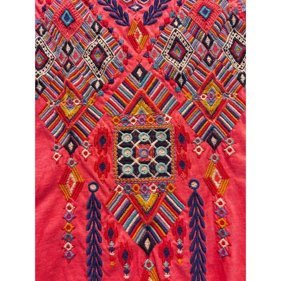 Johnny Was Pink Embroidered Tunic Dress Short Sleeves Boho Style Medium - Picture 4 of 5